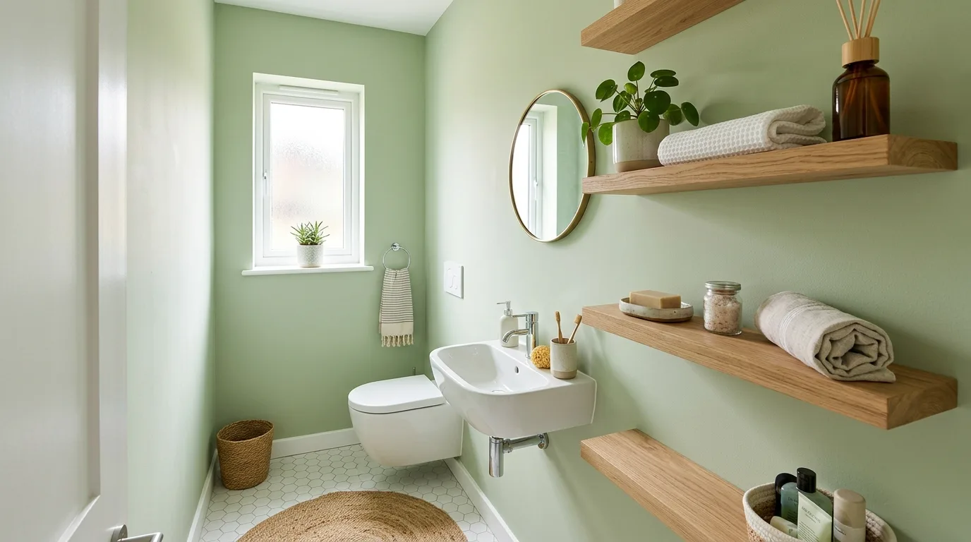 Finish the room with soft layered lighting inspiration for a green bathroom.